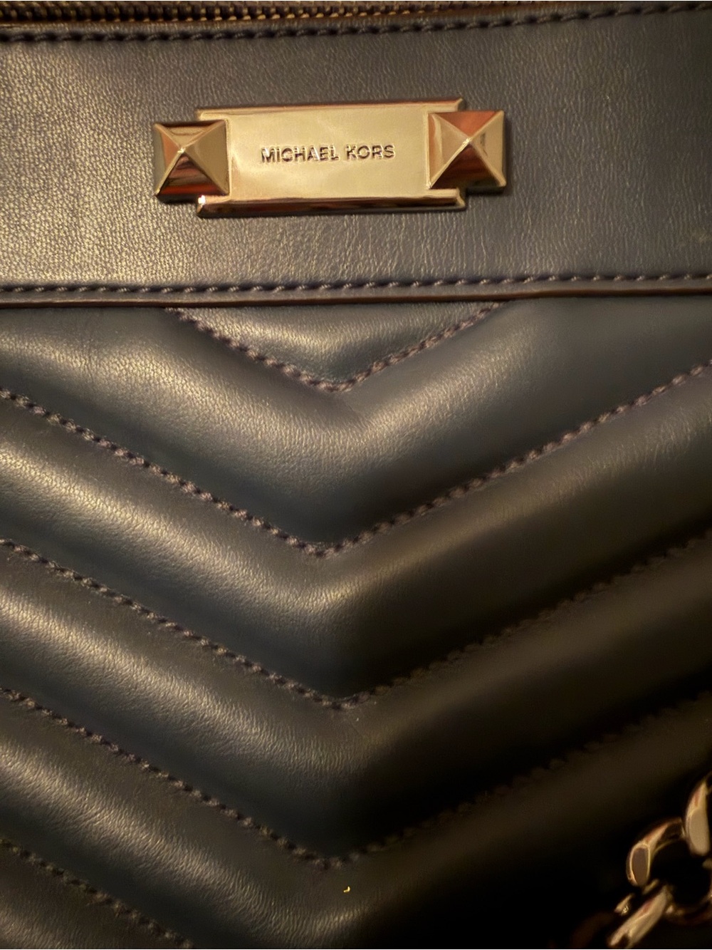 Michael Kors Navy Quilted Shoulder Bag with Chain Straps - Picture 5 of 5